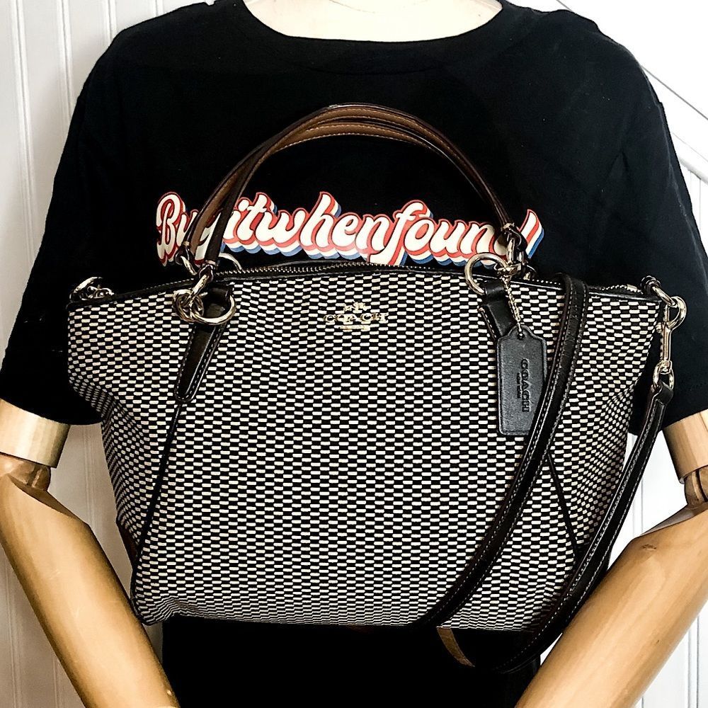 COACH Legacy Black White Jacquard and Leather Color Block Shoulder Bag